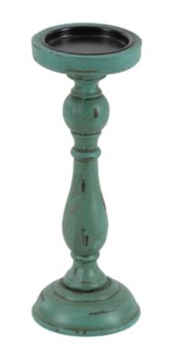 Image showing  Assorted Wood Traditional Candle Holders, Turquoise, 3-Pack