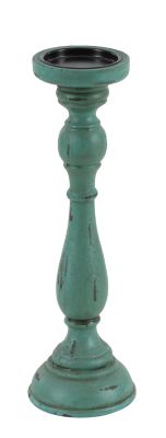Image showing  Assorted Wood Traditional Candle Holders, Turquoise, 3-Pack
