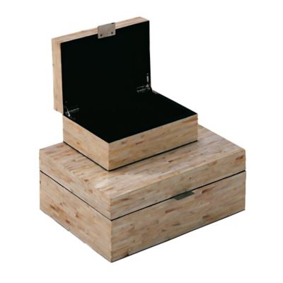 Image showing  White Mother of Pearl Handmade Box with Linear Mosaic Pattern and Hinged Lid Set of 2 12", 8"W