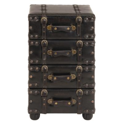 Image showing  12 in. x 28 in. x 16 in. 4-Drawer Traditional Leather Chest, Black
