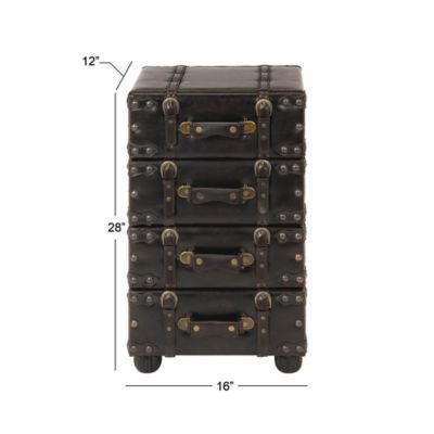 Image showing 5 th Harper & Willow 12 in. x 28 in. x 16 in. 4-Drawer Traditional Leather Chest, Black
