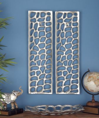 Harper & Willow Silver Aluminum Modern Abstract Wall Decor, 9 in. x 32 in., 2 pc.