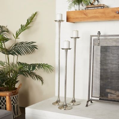 Harper & Willow Assorted Aluminum Modern Candle Holders, Silver, 3-Pack