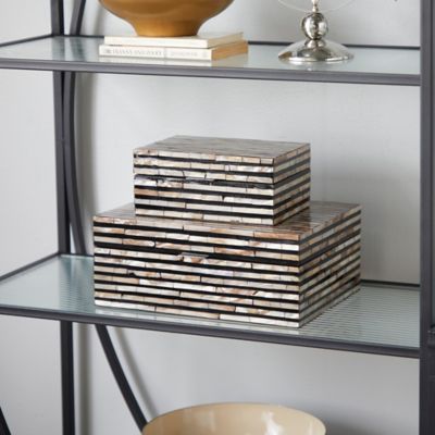 Harper & Willow Black Striped Mother of Pearl Coastal Boxes, Assorted, 2 pc.