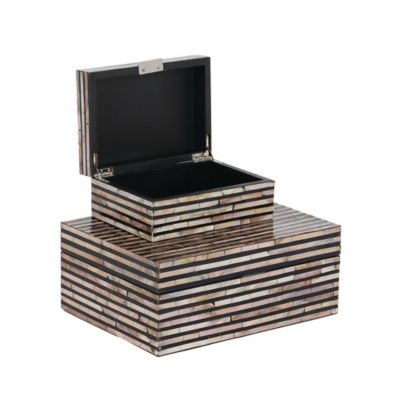 Image showing  Black Striped Mother of Pearl Coastal Boxes, Assorted, 2 pc.