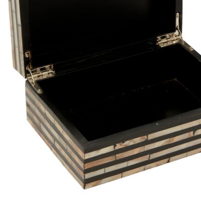 Image showing  Black Striped Mother of Pearl Coastal Boxes, Assorted, 2 pc.