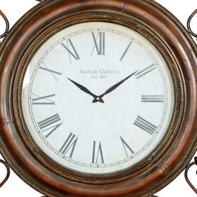 Image showing  Antique Rustic Wall Clock with Fleur-De-Lis Design, 38 in., Brown
