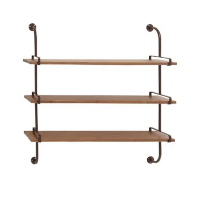 Image showing  Wooden Industrial Wall Shelf, 38 in. x 38 in. x 9 in., Brown