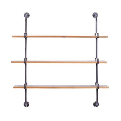 Image showing  Wooden Industrial Wall Shelf, 38 in. x 38 in. x 9 in., Brown