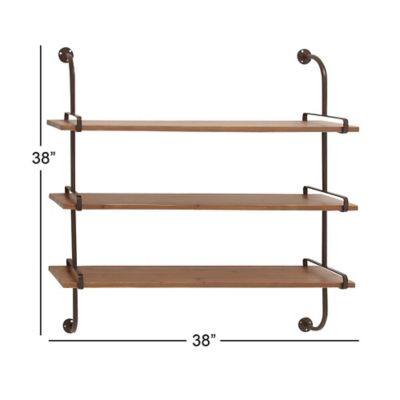 Image showing 5 th Harper & Willow Wooden Industrial Wall Shelf, 38 in. x 38 in. x 9 in., Brown