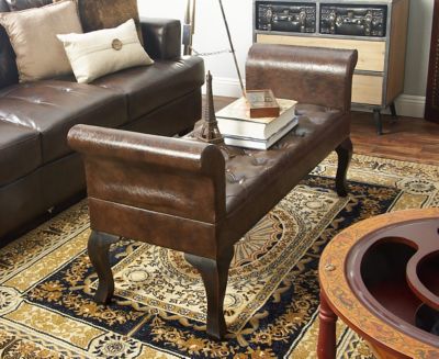 Harper & Willow Wood and Leather Traditional Bench