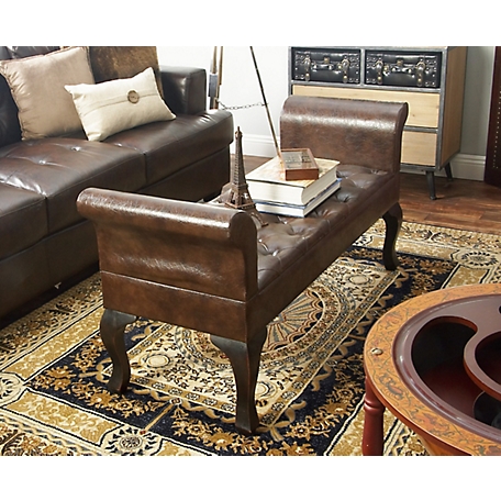 Harper & Willow Wood and Leather Traditional Bench