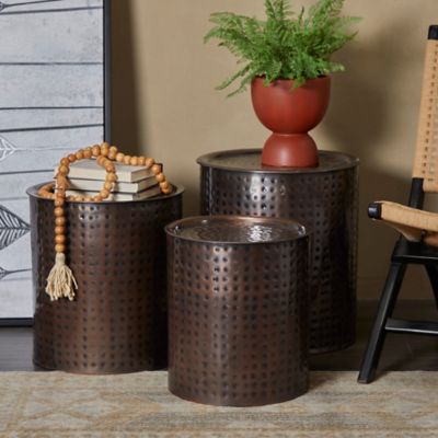 Harper & Willow Metal Handmade Hammered Accent Tables, Brown, 3-Pack