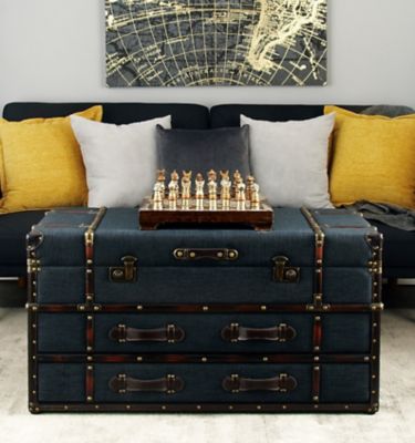 Harper & Willow Rectangular Linen and Wood Traditional Coffee Table, 40 in. x 19 in. x 21 in.