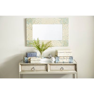 Harper & Willow Cream and Aqua Coastal Mother of Pearl Wall Mirror, 36 in. x 24 in., 84415