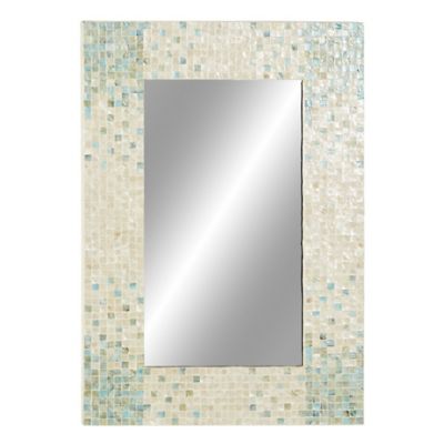 Image showing 2 th Harper & Willow Cream and Aqua Coastal Mother of Pearl Wall Mirror, 36 in. x 24 in., 84415