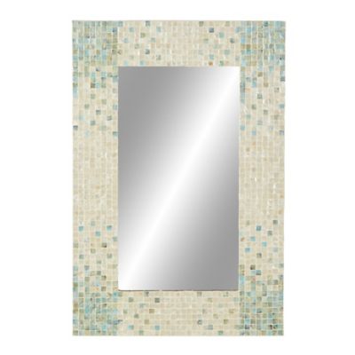 Image showing 3 th Harper & Willow Cream and Aqua Coastal Mother of Pearl Wall Mirror, 36 in. x 24 in., 84415