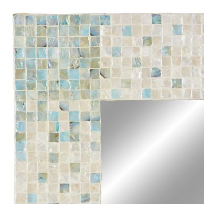 Image showing 4 th Harper & Willow Cream and Aqua Coastal Mother of Pearl Wall Mirror, 36 in. x 24 in., 84415