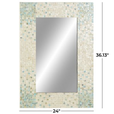Image showing 5 th Harper & Willow Cream and Aqua Coastal Mother of Pearl Wall Mirror, 36 in. x 24 in., 84415