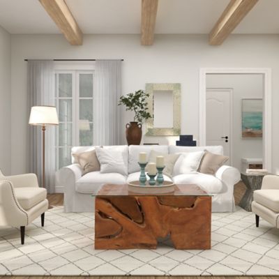 Image showing 9 th Harper & Willow Cream and Aqua Coastal Mother of Pearl Wall Mirror, 36 in. x 24 in., 84415