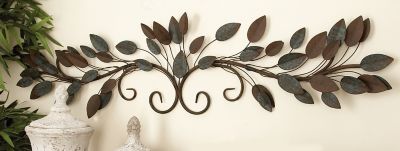 Harper & Willow Blue Metal Traditional Floral Wall Decor, 51 in. x 12 in.