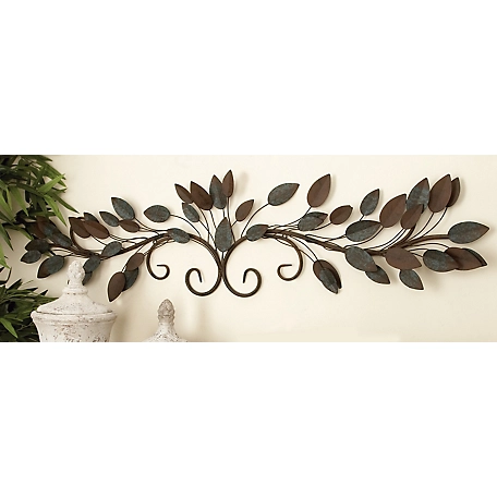 Harper & Willow Blue Metal Traditional Floral Wall Decor, 51 in. x 12 in.