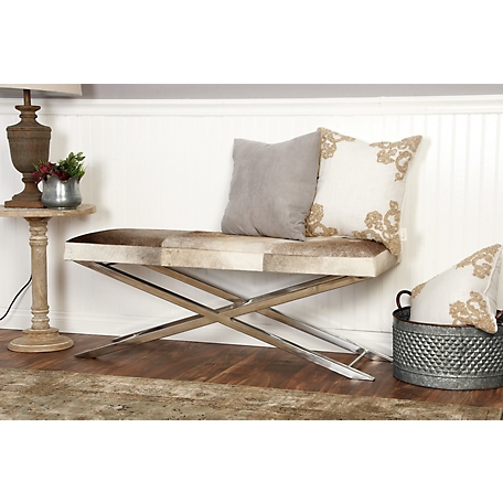 Harper & Willow Modern Rectangular Metal and Leather Cushioned Bench