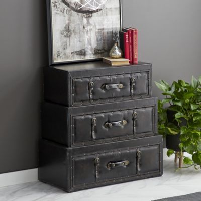 Harper & Willow 3-Drawer Traditional Faux Leather and Wood Chest, 32 in. x 32 in. x 16 in., Black