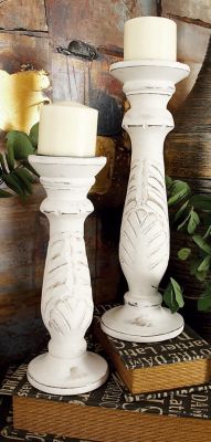Harper & Willow White Mango Wood Traditional Candle Holders, 18 in., 15 in., 12 in., 3 pc., 51519