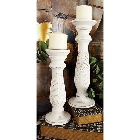 Harper & Willow White Mango Wood Traditional Candle Holders, 18 in., 15 in., 12 in., 3 pc., 51519