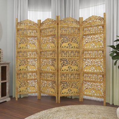 Harper & Willow Mango Wood Traditional Room Divider Screen, 72 in. x 80 in., Gold