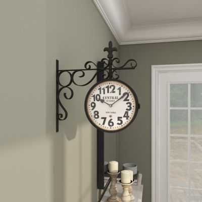 Harper & Willow Black Metal Vintage Style Wall Clock with Scroll Designs 15" x 3" x 16"