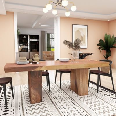 Harper & Willow Rectangular Handmade Wood Dining Table for 4 People, 86 in. x 34 in. x 30 in., Light Brown