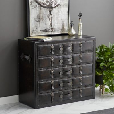 Harper & Willow 5-Drawer Traditional Faux Leather and Wood Chest, 32 in. x 36 in. x 16 in., Black