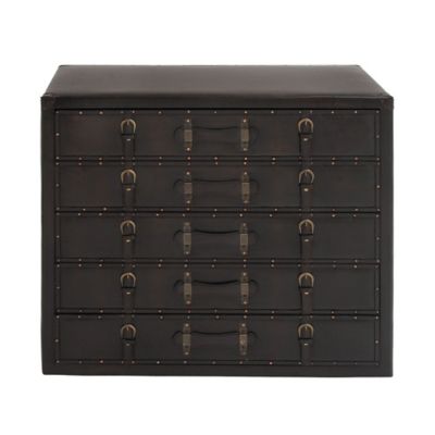 Image showing  5-Drawer Traditional Faux Leather and Wood Chest, 16 in., Black