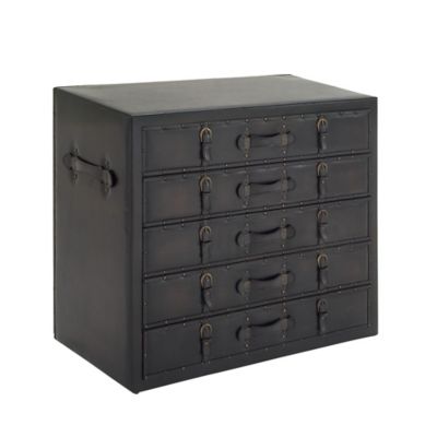 Image showing  5-Drawer Traditional Faux Leather and Wood Chest, 16 in., Black