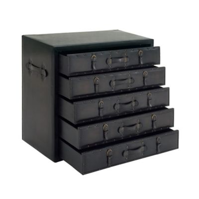 Image showing  5-Drawer Traditional Faux Leather and Wood Chest, 16 in., Black