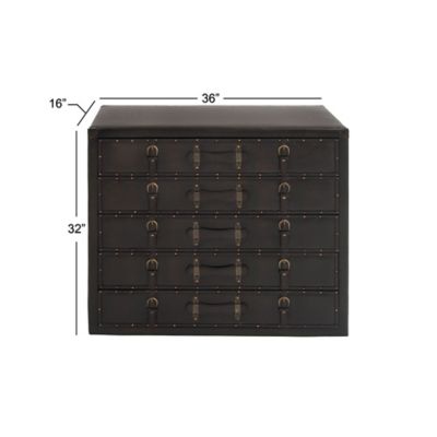 Image showing 5 th Harper & Willow 5-Drawer Traditional Faux Leather and Wood Chest, 16 in., Black