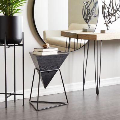 Harper & Willow Black Wood Inverted Geometric Accent Table with Black Metal Stand, 20 in. x 17 in. x 24 in.