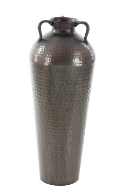 Image showing 2 th Harper & Willow Brown Metal Tall Floor Mediterranean Style Vase with Hammered Details and Handles, 12 x 12 x 32in.