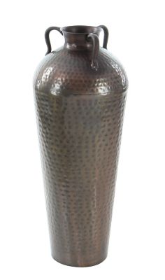 Image showing 4 th Harper & Willow Brown Metal Tall Floor Mediterranean Style Vase with Hammered Details and Handles, 12 x 12 x 32in.
