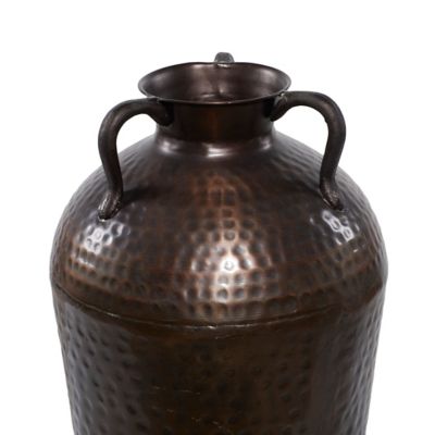 Image showing 5 th Harper & Willow Brown Metal Tall Floor Mediterranean Style Vase with Hammered Details and Handles, 12 x 12 x 32in.