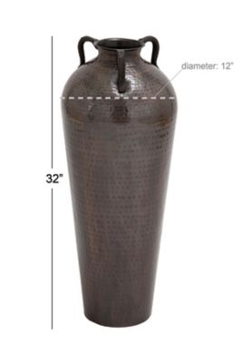 Image showing 6 th Harper & Willow Brown Metal Tall Floor Mediterranean Style Vase with Hammered Details and Handles, 12 x 12 x 32in.