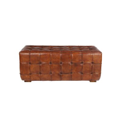 Image showing  Brown Teak and Leather Traditional Ottoman, 20 in. x 48 in. x 18 in