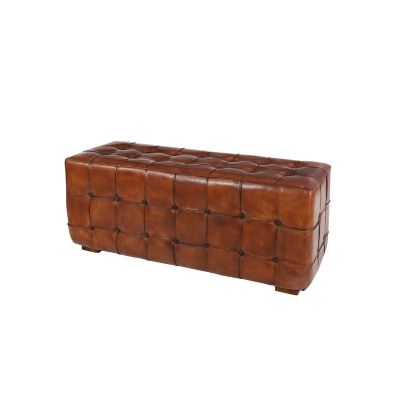 Image showing  Brown Teak and Leather Traditional Ottoman, 20 in. x 48 in. x 18 in