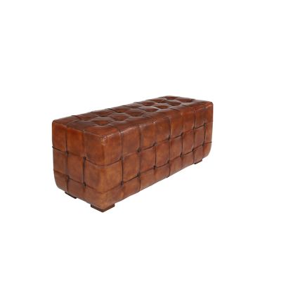 Image showing  Brown Teak and Leather Traditional Ottoman, 20 in. x 48 in. x 18 in