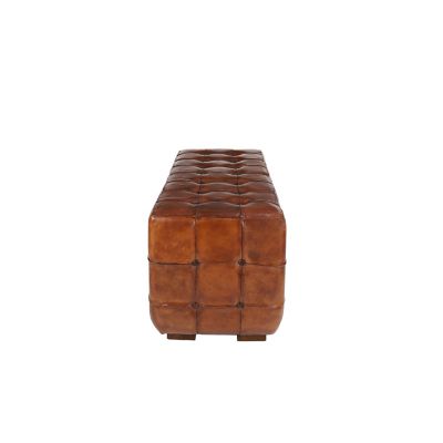 Image showing  Brown Teak and Leather Traditional Ottoman, 20 in. x 48 in. x 18 in