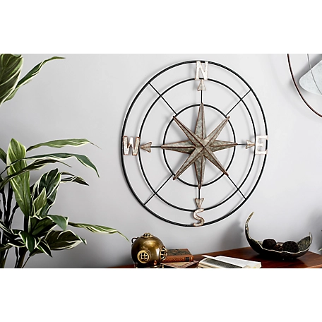 Harper & Willow Grey Metal Farmhouse Outdoor Compass Wall Decor, 32 in. x 32 in.