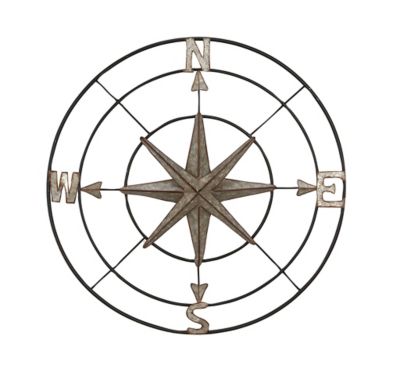 Image showing  Grey Metal Farmhouse Outdoor Compass Wall Decor, 32 in. x 32 in.