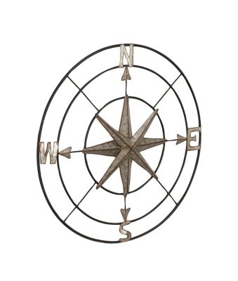Image showing  Grey Metal Farmhouse Outdoor Compass Wall Decor, 32 in. x 32 in.